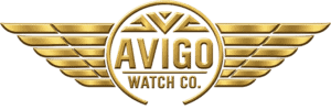 AVIGO Watch Company logo with aviation inspired wings and bold text 