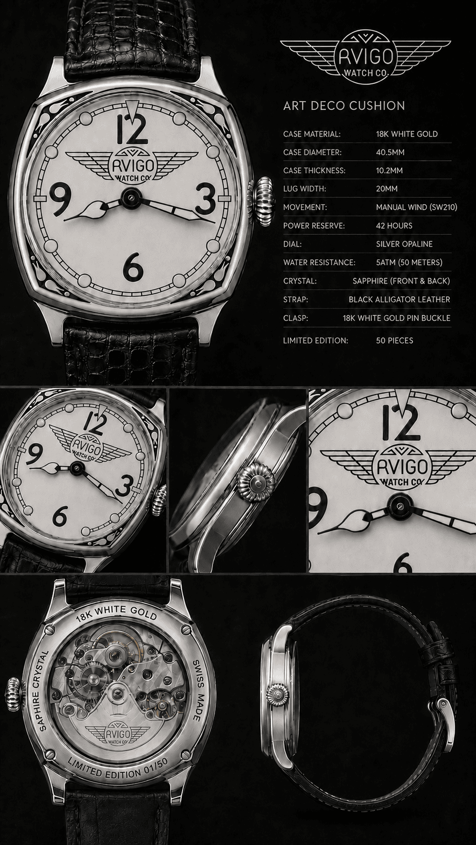 Luxury AVIGO watch with aviation inspired design and sapphire crystal 