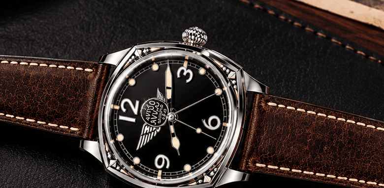 Luxury AVIGO watch with aviation inspired design and leather strap 
